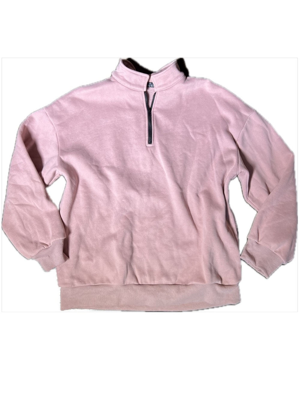 Trendy Queen Pink Quarter-Zip Fleece Mock Neck Sweatshirt Large